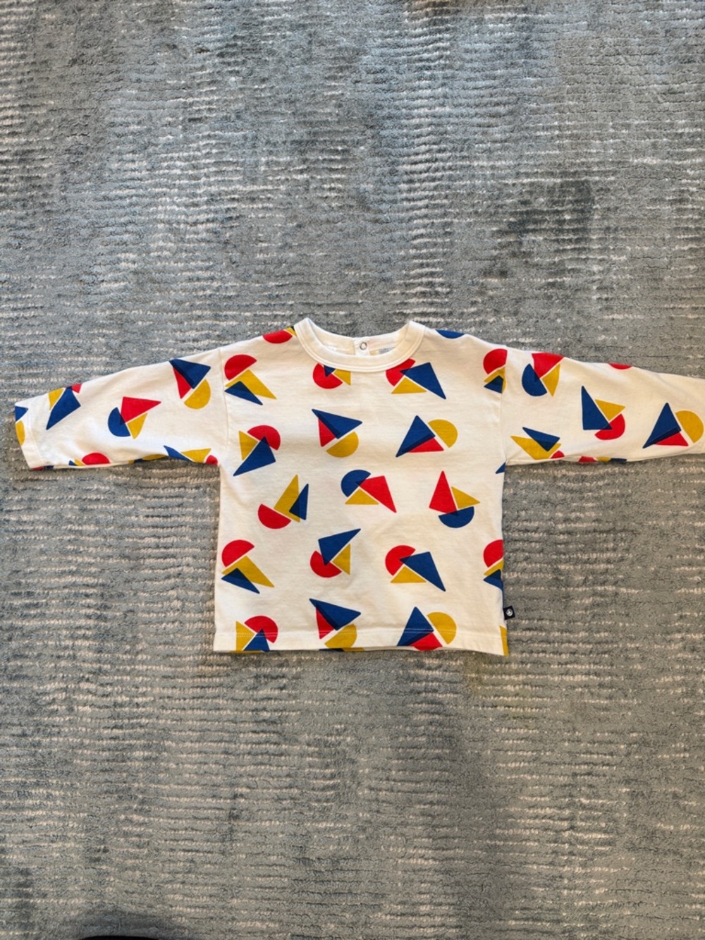 Petit Bateau White Long-Sleeve Tee with Red, Blue & Yellow Geometric Print